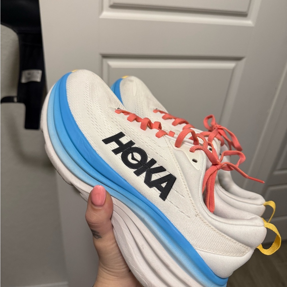 Hoka White and Blue Athletic Shoes